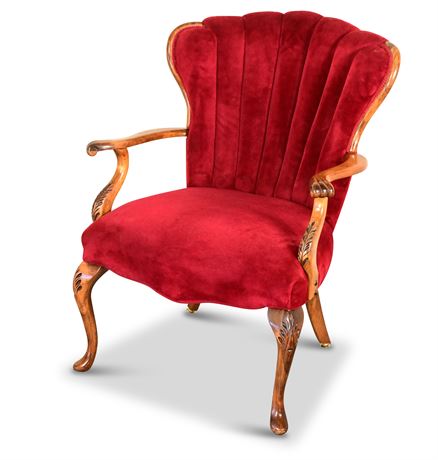 Antique Victorian Shell Back Armchair with Red Velvet Upholstery
