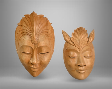 Pair of Carved Teak Masks from Indonesia