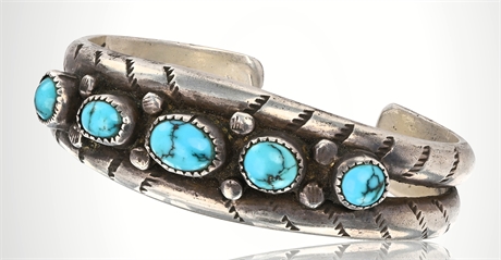 Vintage Navajo Sterling Silver & Turquoise Cuff Bracelet by Irene Tsosie