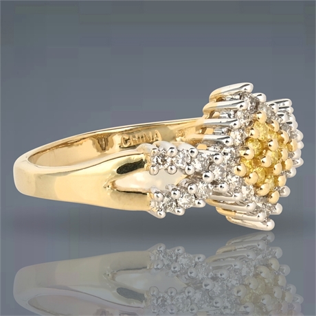 14K Yellow & White Gold Diamond Cluster Ring, Size 6, 4.3g