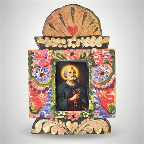 Saint Peter “Keeper of the Keys” – Mexican Folk Art Tin Nicho Retablo