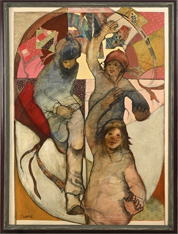 Kathleen Keane "Patchwork Kite" 1974 Mixed Media Figural Painting