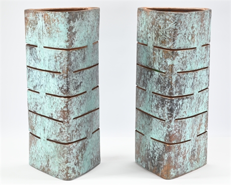 Pair Patinated Copper Light Fixture Covers