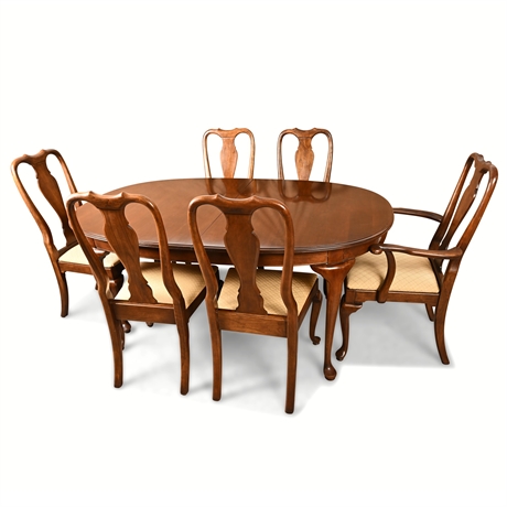Kling Colonial Queen Anne Dining Set — Table + 6 Chairs, Solid Cherry