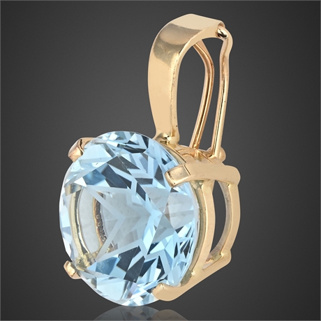 14K Yellow Gold Star-Cut Blue Topaz Pendant, Latch Bale