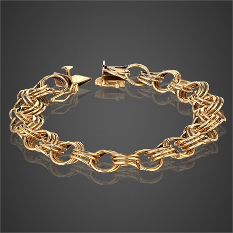 Vintage 14K Gold Triple Loop Link Bracelet 20.8g 8”