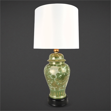 Kutani Green & Gold Chrysanthemum Porcelain Lamp – 31" Vintage
