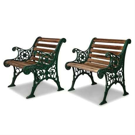 Pair of Cast Iron Garden Chairs — Ornate Floral Sides