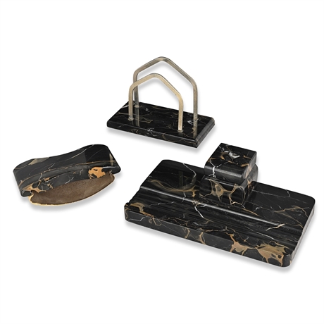 E.G. Zimmermann Hanau Art Deco Portoro Marble Three-Piece Desk Set