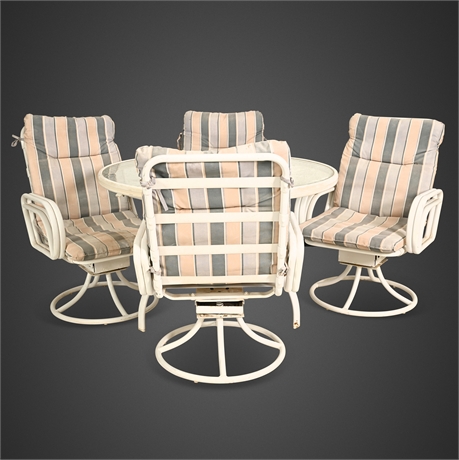 Vintage Rocking Swivel Patio Set Table & 4 Chairs White Metal