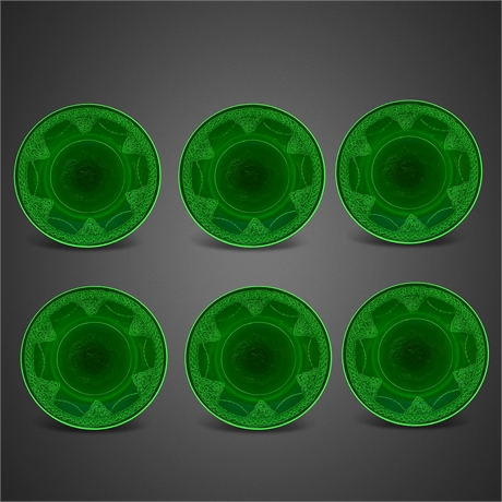 Federal Georgian Lovebirds Uranium Glass Plates – Set of 6, 6”