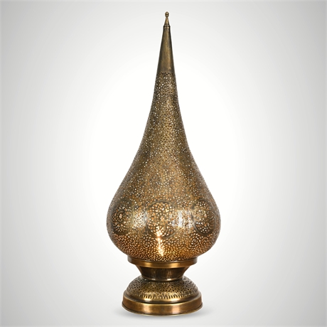 Huge Moroccan Reticulated Brass Teardrop Table Lamp 42"H — Naqsh & Serrouj Work