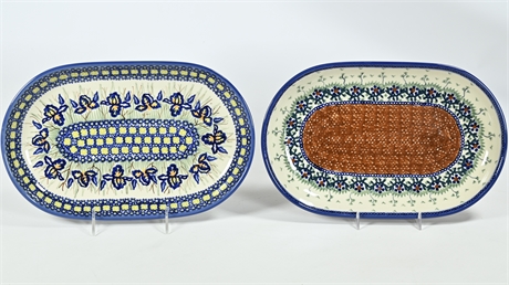 Pair Polish Pottery Unikat Oval Platters