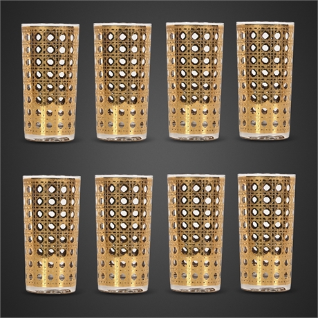 Culver 22K Gold Cannella Highball Glasses, Set of 8, 1960s–70s
