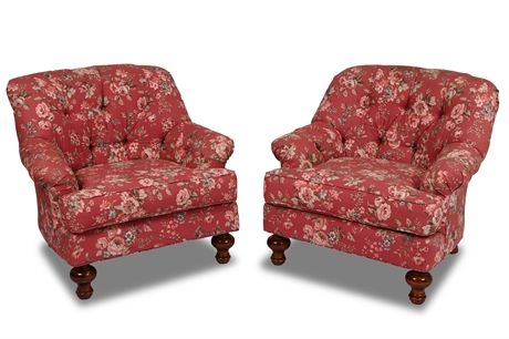 Pair Country French Tufted Armchairs