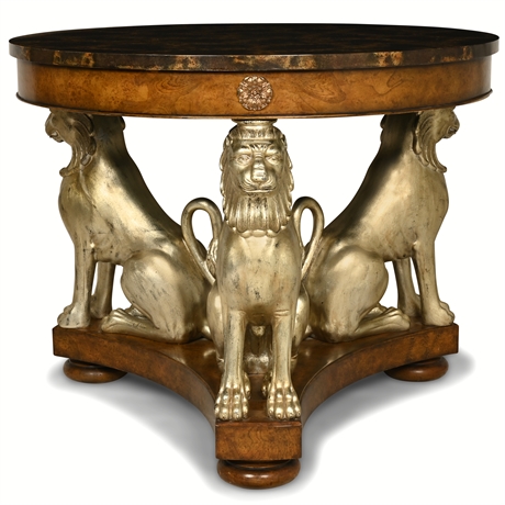 Maitland-Smith® Regency Style Burl Wood and Gilt Bronze Lion Console Table