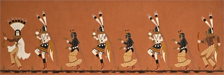 Navajo Yeibichai Dancers Sand Painting on Board, Unsigned