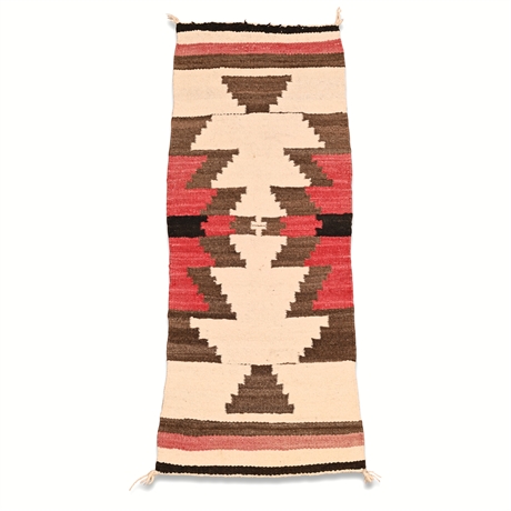 Navajo Handwoven Wool Saddle Blanket — Geometric Design, Mid-20th C.