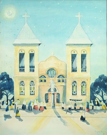 Virginia Roach "San Albino Church at Old Mesilla" Original Watercolor