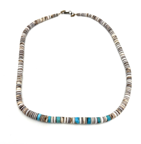 Vintage Santo Domingo Shell & Turquoise Heishi Necklace