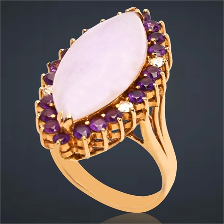 14K Lavender Jade Amethyst Ring Size 6.5