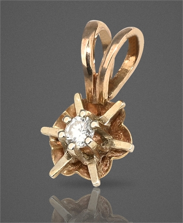 14K Yellow Gold Diamond Pendant – Vintage Starburst, 1/8 Carat