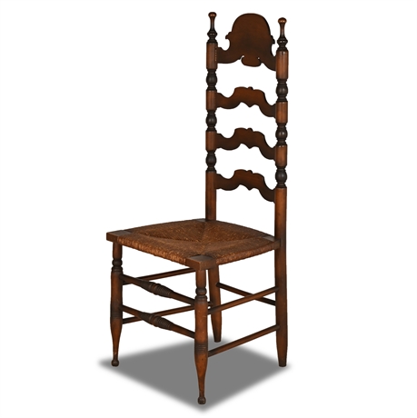Early 20th Century Shaker Style Oak Ladderback Side Accent Chair Rush Seat
