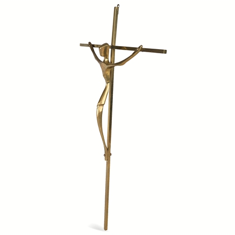 Mid-Century Modern Brass Crucifix — 18 x 11 in Abstract Wall Cross  Description