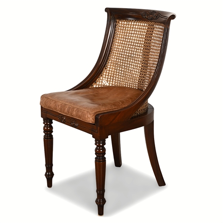 Regency Revival Mahogany Cane‑Back Chair w/ Leather Cushion