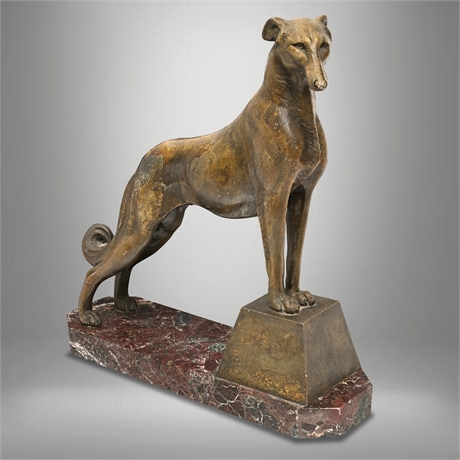 After Louis-Albert Carvin, French Art Deco Greyhound, Patinated Metal