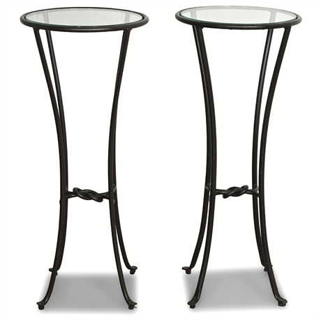 Pair, Iron & Glass Accent Tables