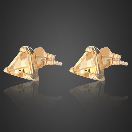 14K Yellow Gold Trillion-Cut Citrine Stud Earrings – .96g