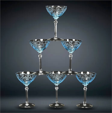 Antique Fostoria 'Versailles Azule' Champagne Glasses