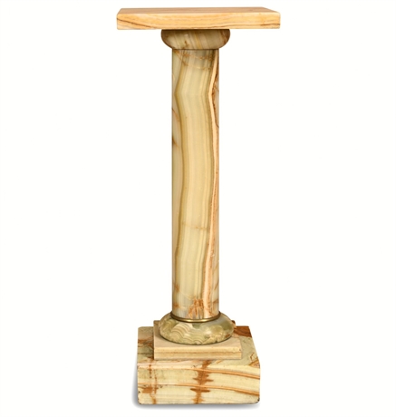 Italian-Style Banded Onyx Column Pedestal — Brass Band, 36" H