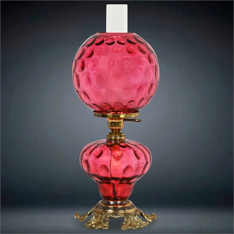 Fenton Cranberry Gone With The Wind Coin Dot Lamp