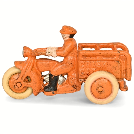 Hubley Attribute Cast Iron Crash Car Motorcycle with Driver