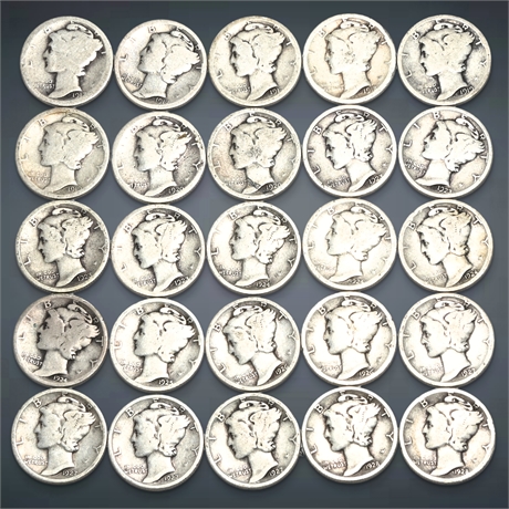 (25) Mercury Silver Dimes