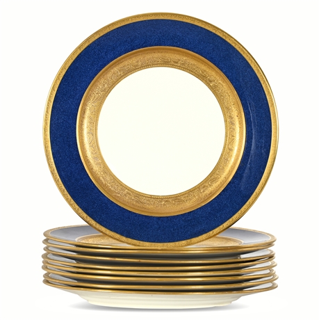Elegant Bisto England Dinner Plates with Cobalt Blue and Gold Detailing