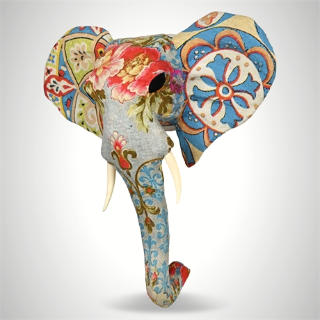 Bohemian Fabric Elephant Head Wall Sculpture – 18" x 18" x 7"