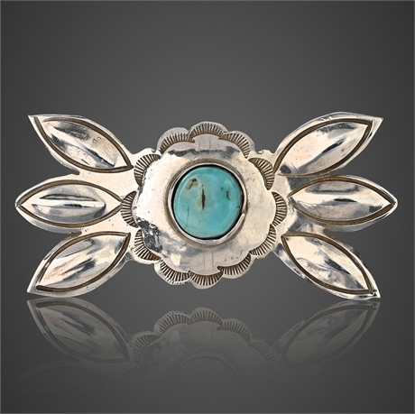 Vintage Navajo Sterling Silver & Turquoise Brooch — Concho Flower, c.1940s–60s