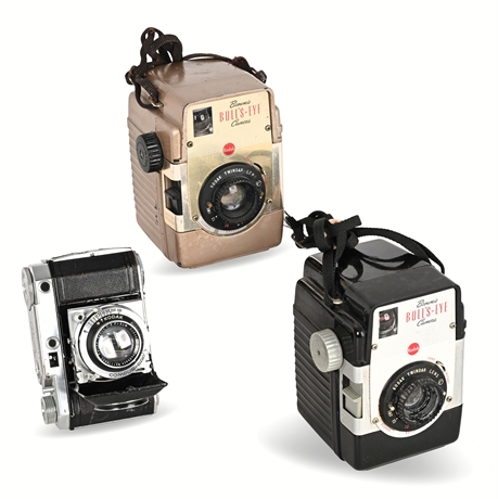 Lot of 3 Kodak Cameras – Bull’s-Eye Box (2) + Folding Retina-Style
