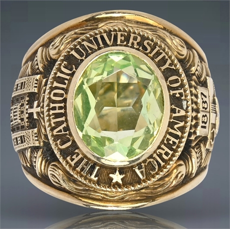 1965 10K Uranium Glass Catholic University of America Class Ring