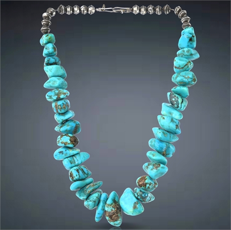 Vintage Navajo Chunky Turquoise & Sterling Silver Necklace