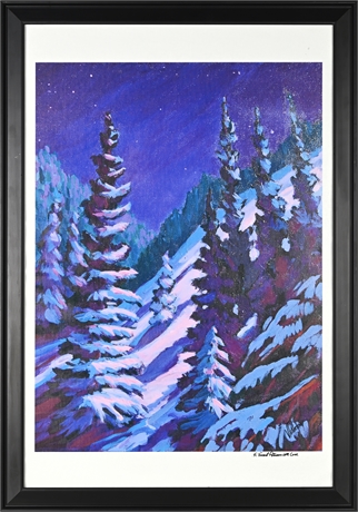 Vincent Petersen Snowy Night Landscape, Signed Lithograph