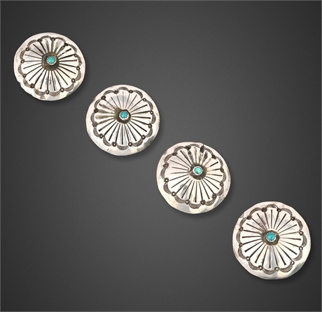 Vintage Navajo Sterling Turquoise Conchos 4pc Mid-Century