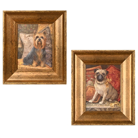 Pair Elaine Vollherbst Framed Puppy Prints