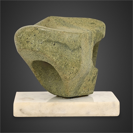 Doris Sams Carved Serpentine Abstract Sculpture on Marble Base, Signed