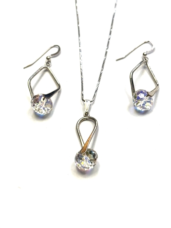 Sterling Silver Crystal Earrings and Pendant Set