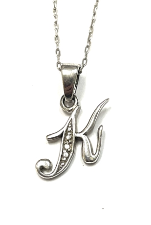 Sterling Silver Necklace with Letter “K” Pendant