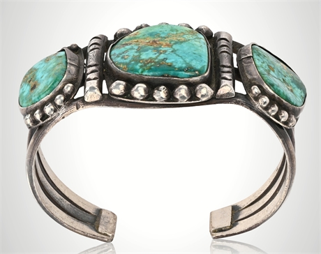 Vintage Navajo Sterling Silver Cuff with Morenci Turquoise, c.1950s–70s
